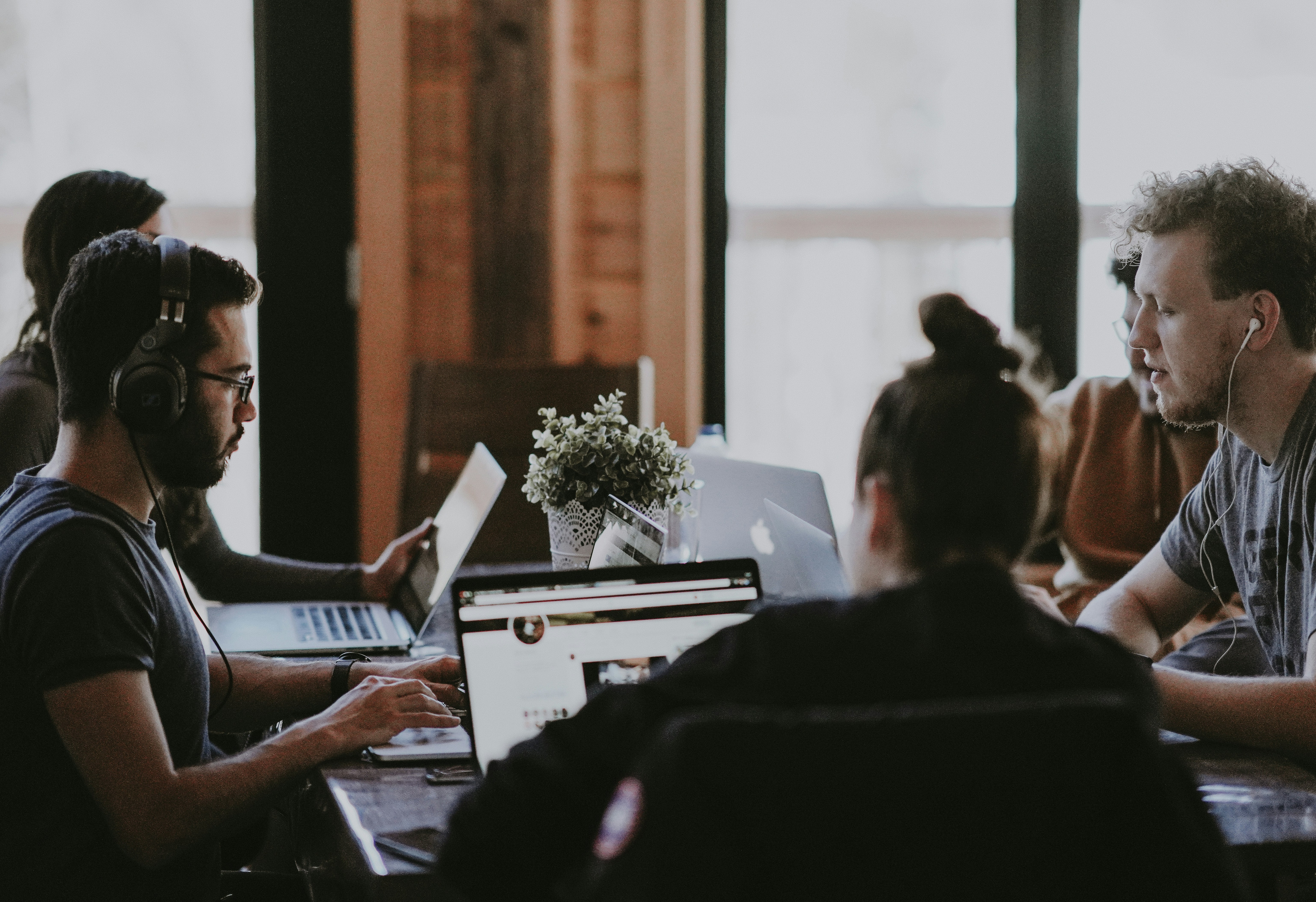 Professional software development team collaborating